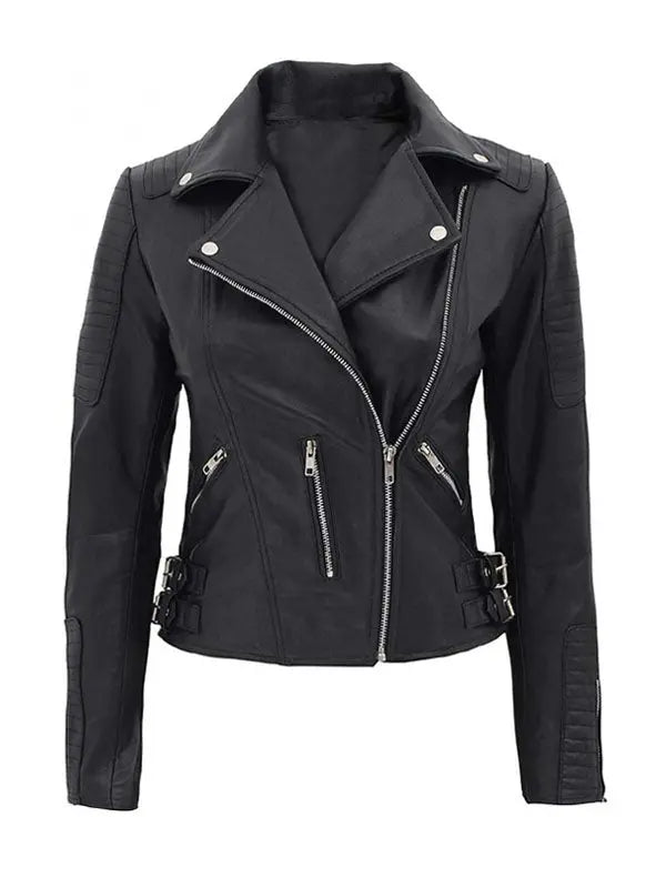 Bari Womens Motorcycle Biker Leather Jacket - fashonic