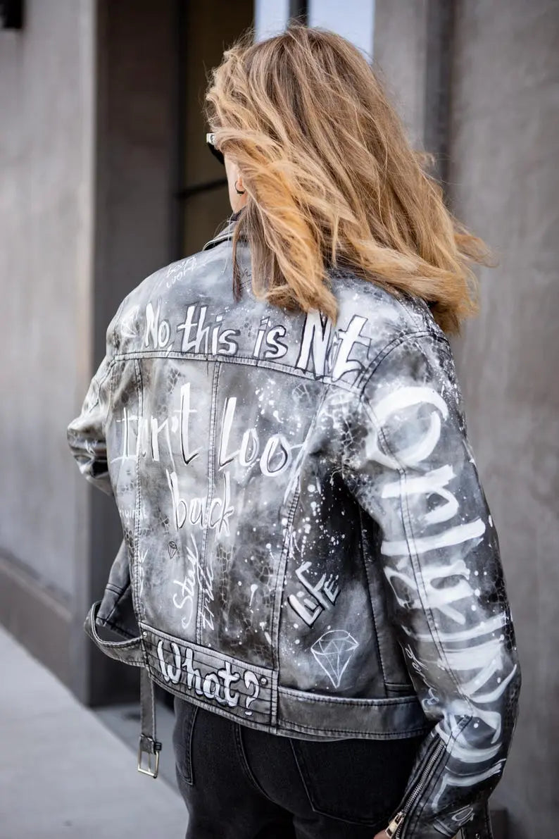 Custom Hand-painted street art design Leather jacket - fashonic