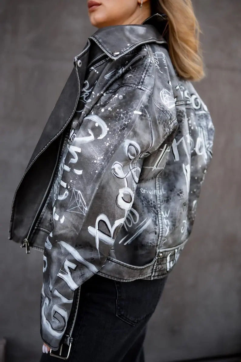 Custom Hand-painted street art design Leather jacket - fashonic