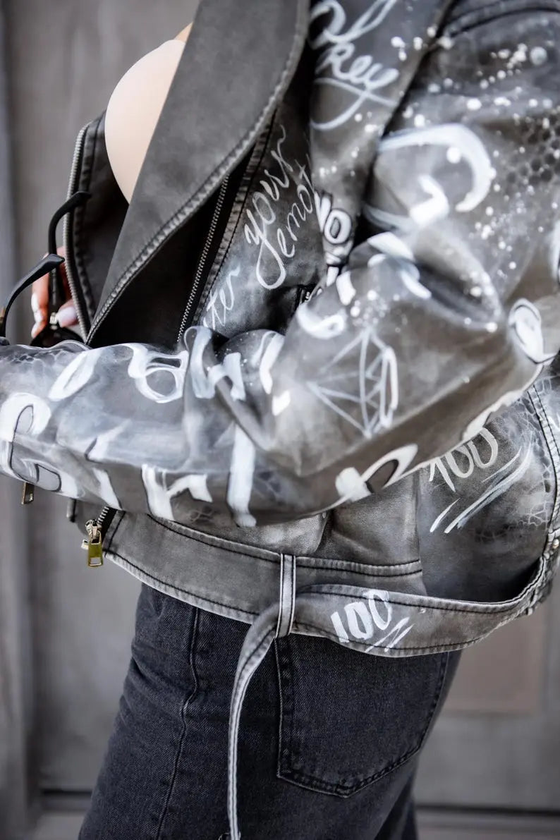 Custom Hand-painted street art design Leather jacket - fashonic