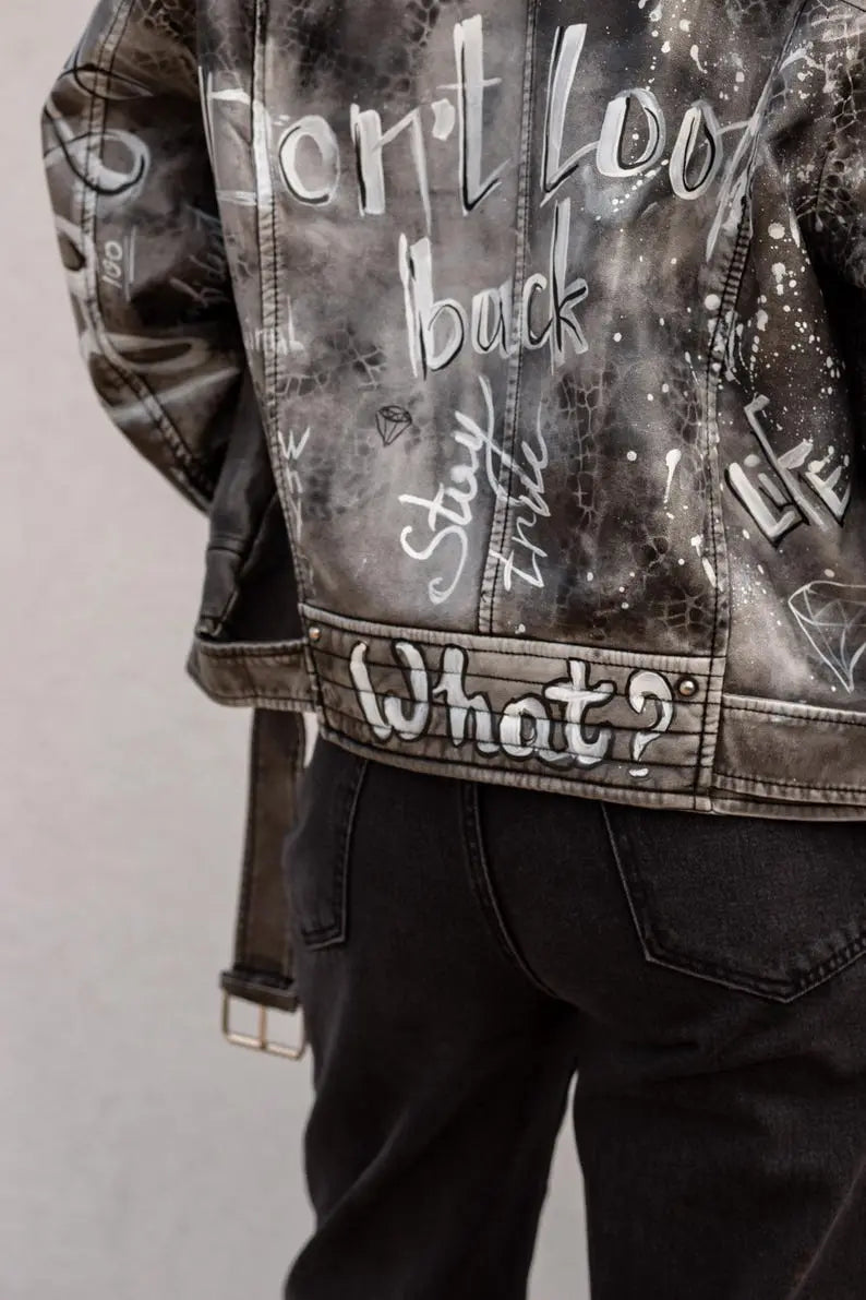 Custom Hand-painted street art design Leather jacket - fashonic