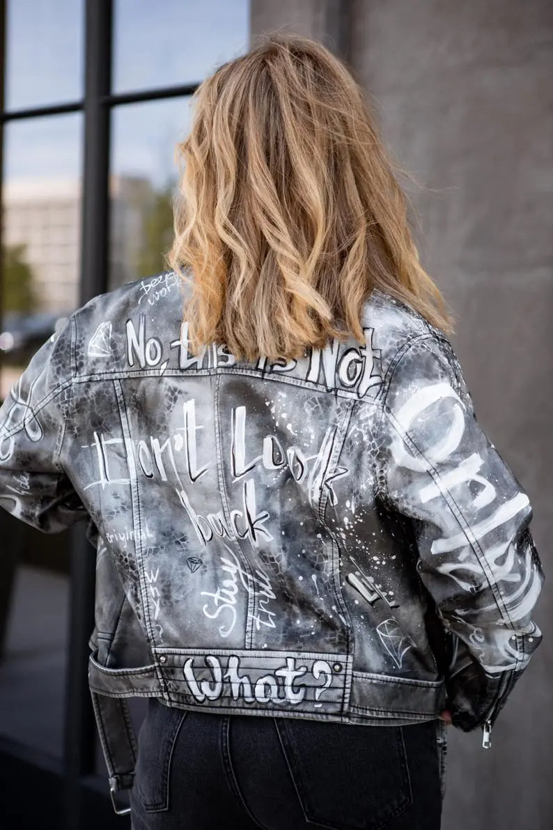 Custom Hand-painted street art design Leather jacket - fashonic