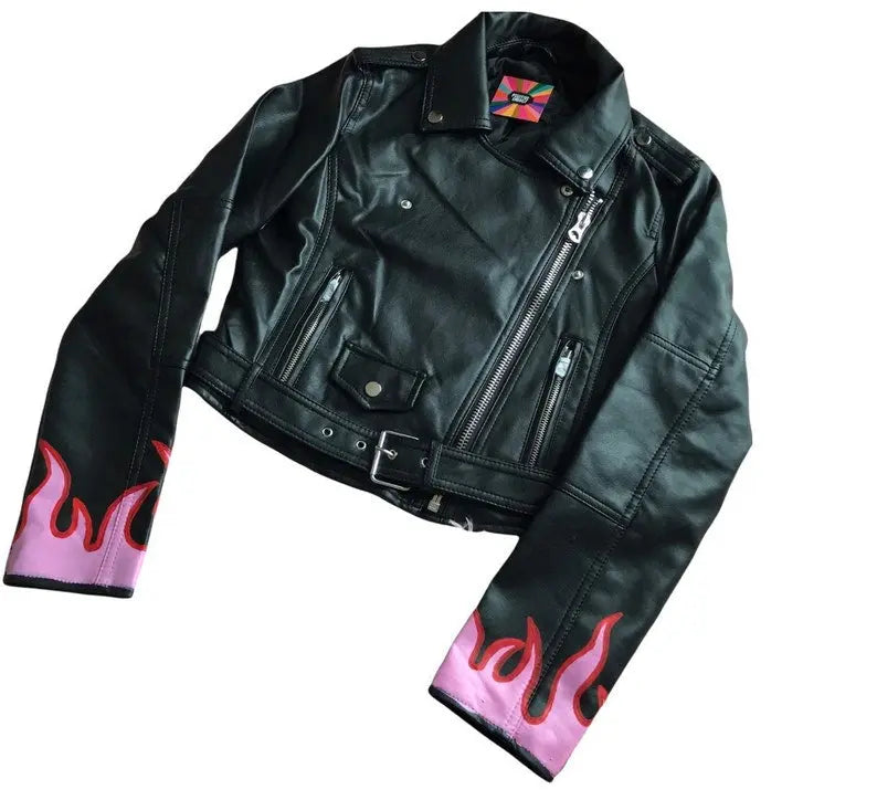 Custom Text Jacket Painted Faux Leather Motorcycle Jacket - fashonic