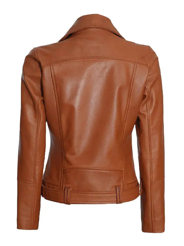 Elisa Women’s Asymmetrical Brown Leather Jacket - fashonic