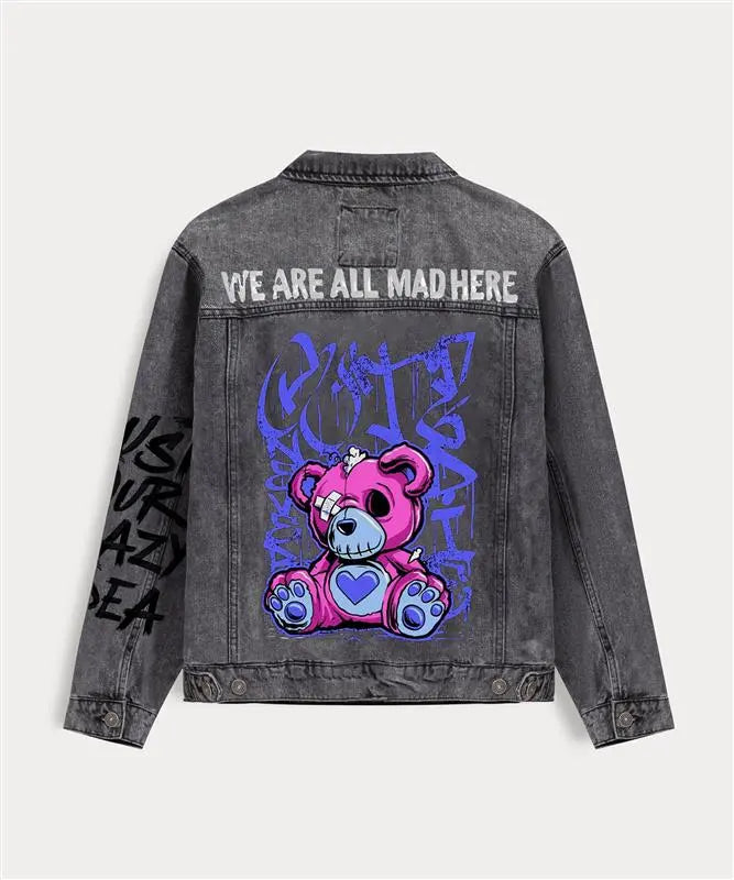 Hand Painted Teddy Zombie Denim Jacket - fashonic