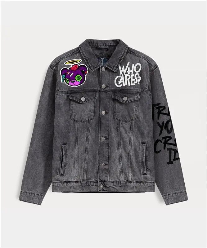 Hand Painted Teddy Zombie Denim Jacket - fashonic