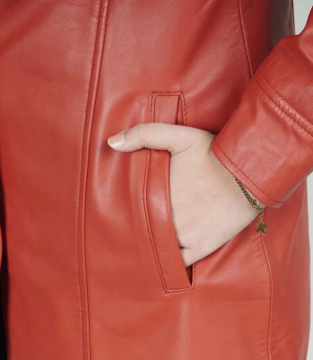 Kandis Women's Red Real Leather Car Coat