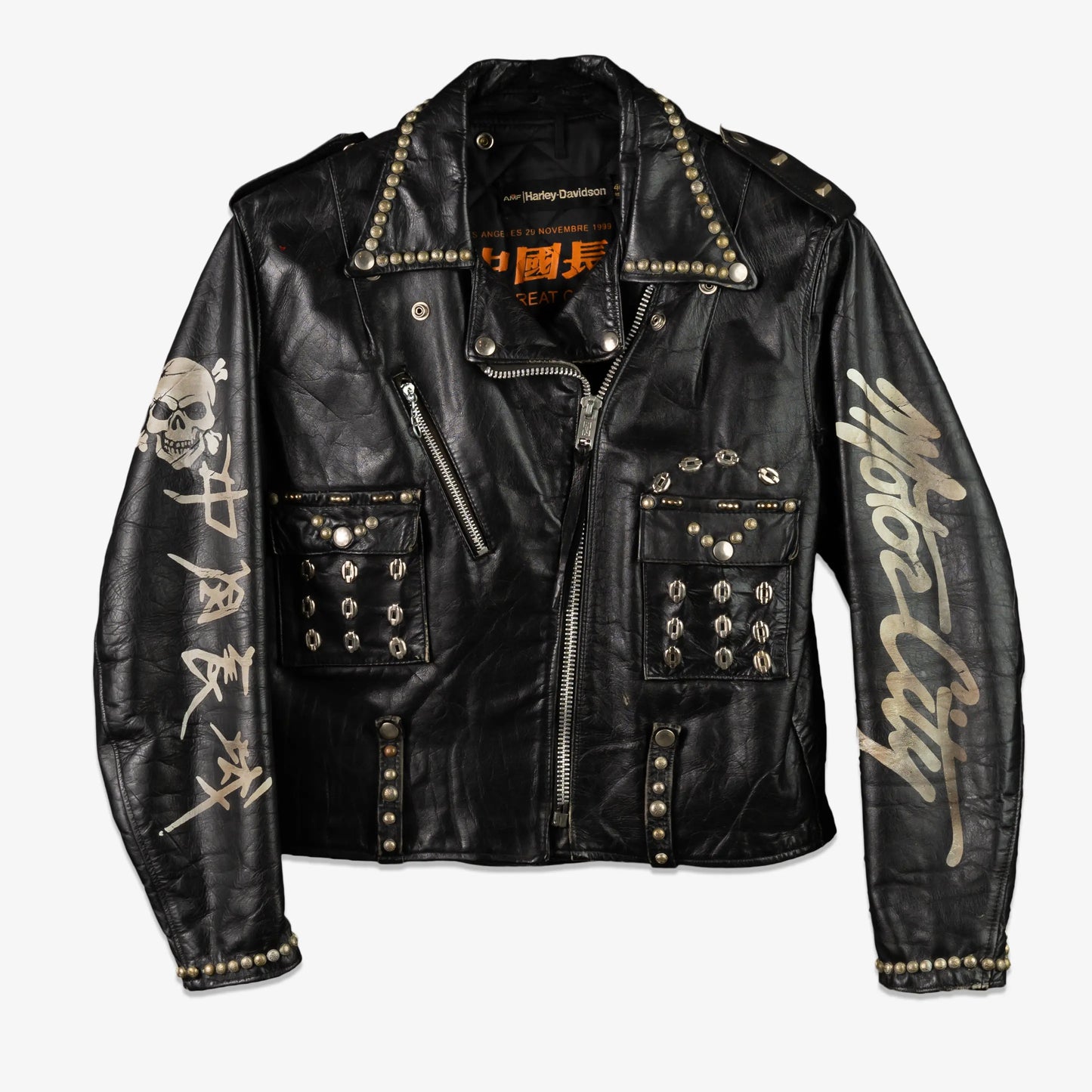 MOTOR CITY BAT SKULL PAINTED LEATHER JACKET - fashonic