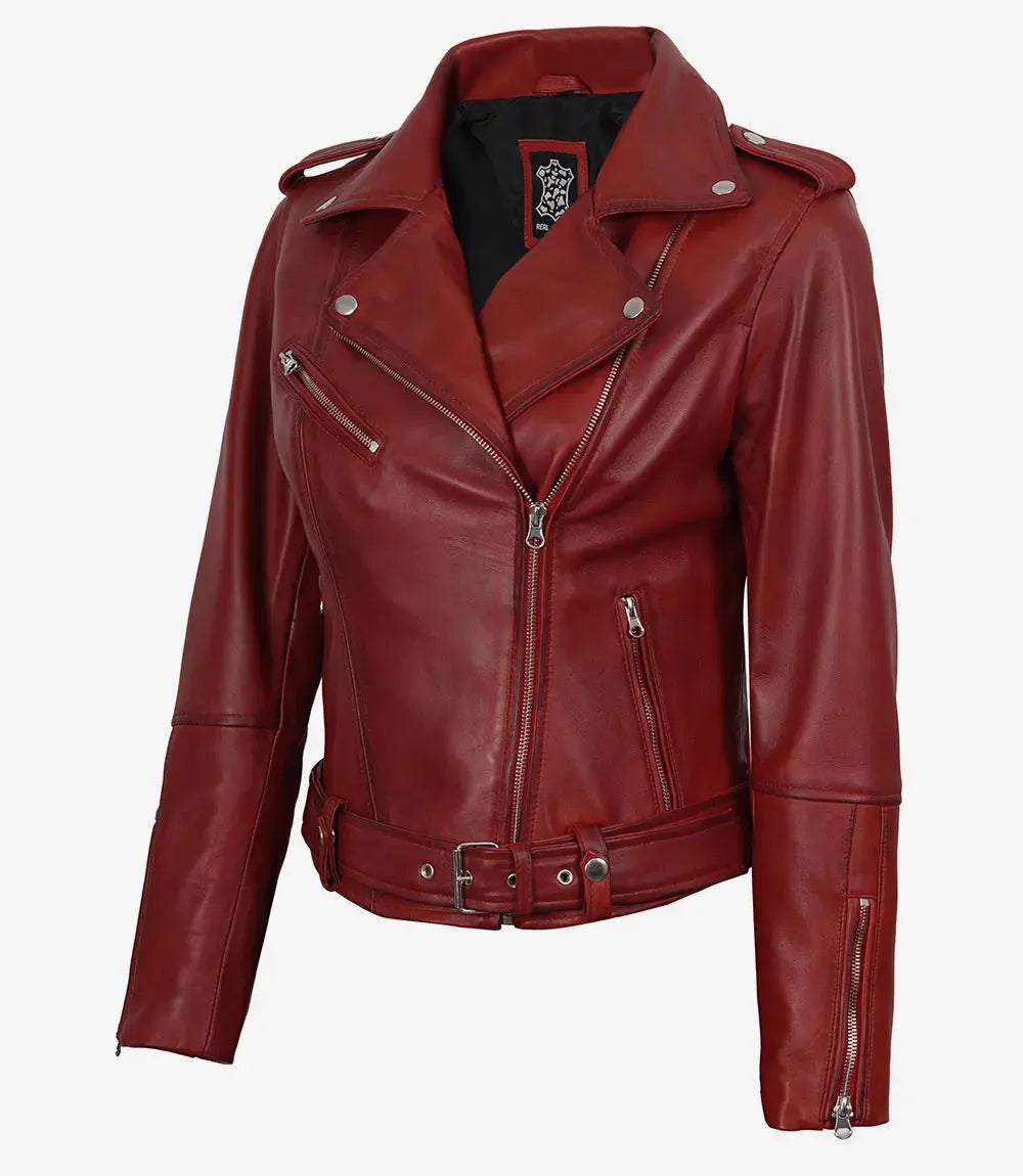 Margaret Red Women's Biker Leather Jacket
