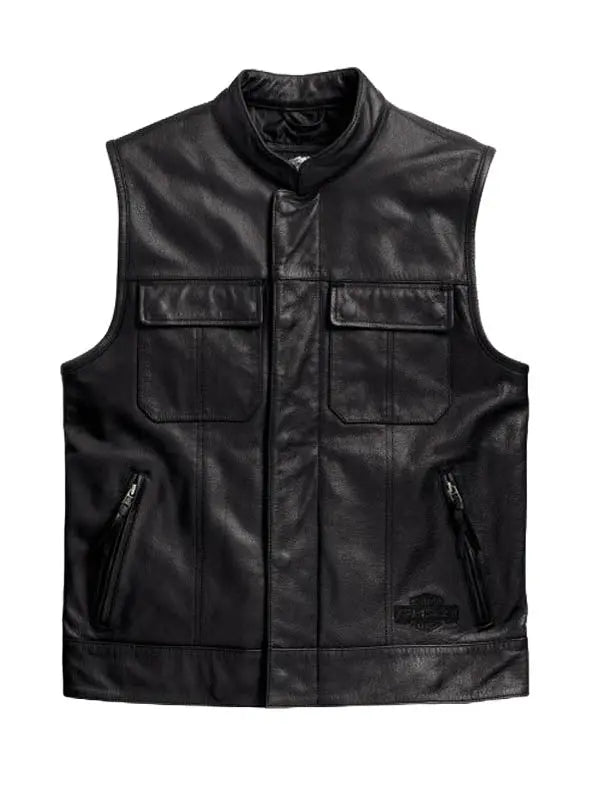 Men Harley Davidson Foster Leather Biker Vest - fashonic
