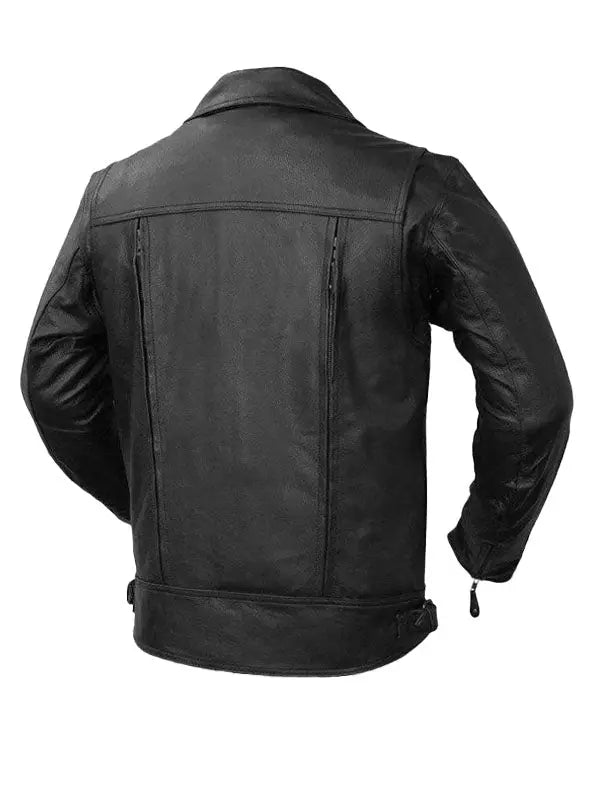 Men’s Asymmetrical Biker Black Leather Jacket - fashonic