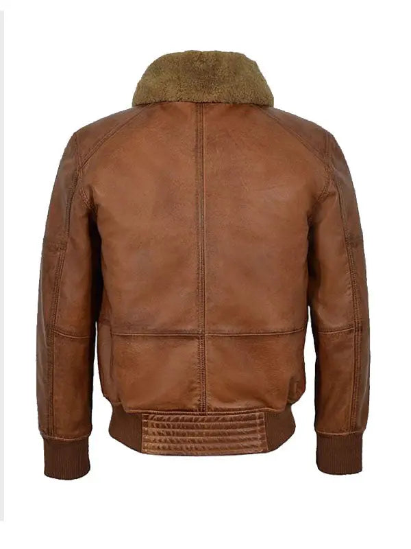 Men’s Aviator Pilot Bomber Brown Leather Jacket - fashonic