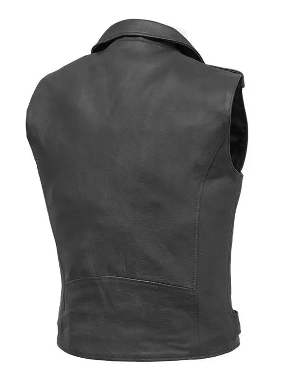 Men’s Belted Style Black Leather Biker Vest - fashonic