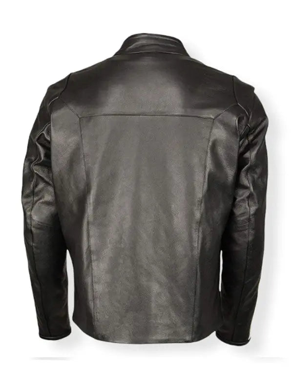 Men’s Biker Racing White Stripe Black Leather Jacket - fashonic