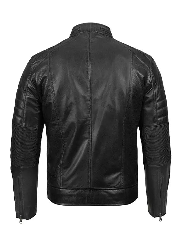 Men’s Black Cafe Racer Biker Motorcycle Leather Jacket - fashonic