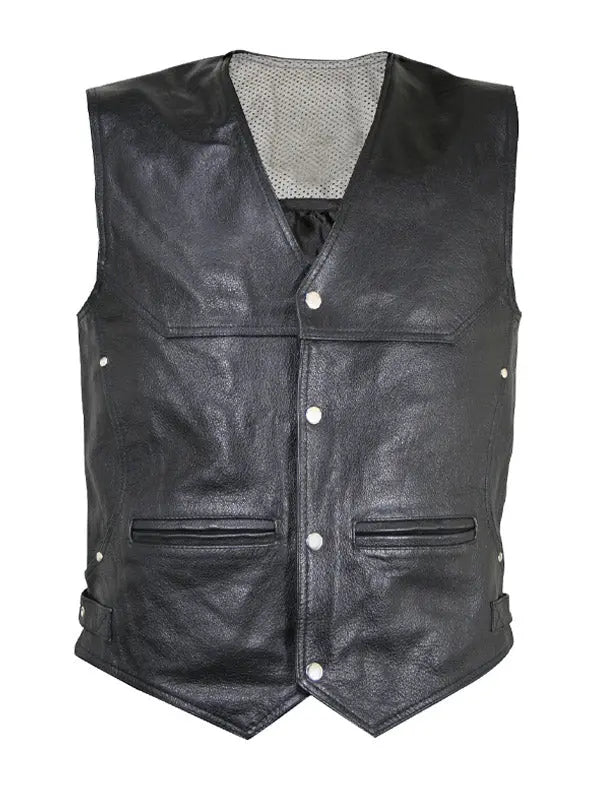 Men’s Black Motor Biker Vintage Style Leather Vest - fashonic