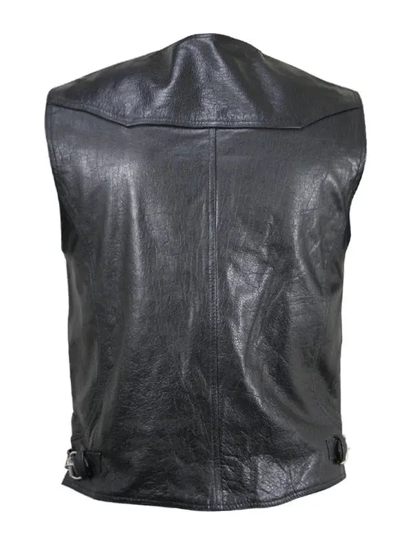 Men’s Black Motor Biker Vintage Style Leather Vest - fashonic
