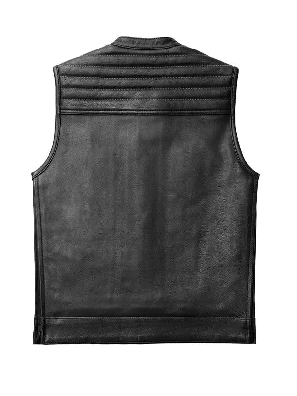 Men’s Black Quilted Style Biker Club Leather Vest - fashonic