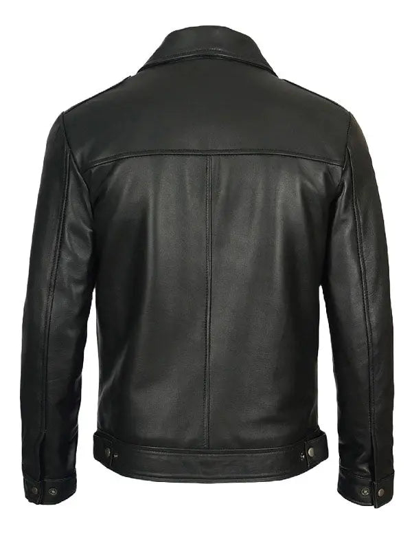 Men’s Black Shirt Style Collar Leather Jacket - fashonic