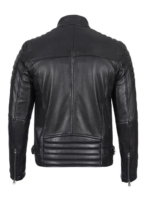 Men’s Cafe Racer Quilted Black Biker Leather Jacket - fashonic