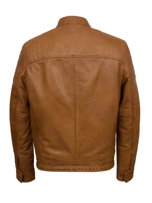Men’s Casual Biker Tan Brown Leather Jacket - fashonic
