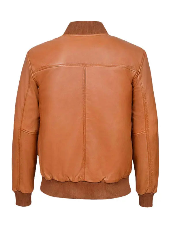 Men’s Classic Bomber Tan Brown Leather Jacket - fashonic