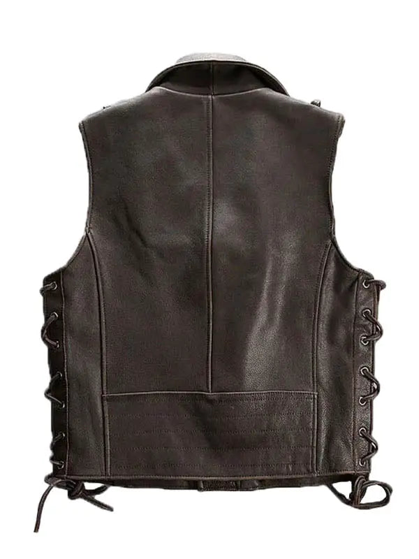 Men’s Cowhide Dark Brown Biker Leather Vest - fashonic