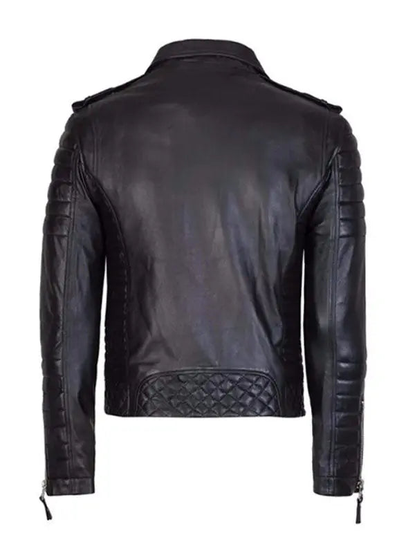 Men’s Diamond Quilted Motorcycle Black Leather Jacket - fashonic