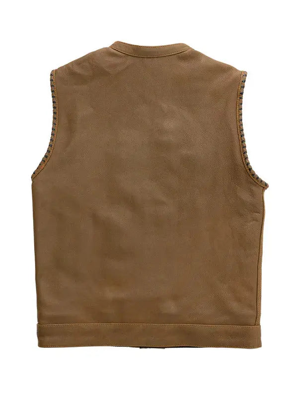 Men’s Light Brown Motor Biker Leather Vest - fashonic