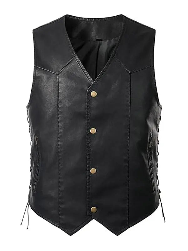 Men’s Side Lace Up Sheepskin Biker Vest - fashonic