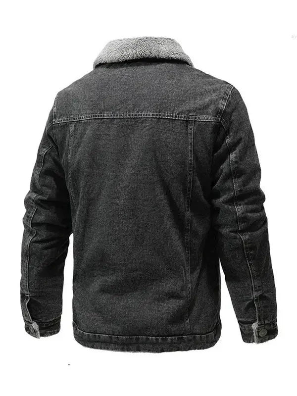 Men’s Slimfit Black Denim Shearling Lining Jacket - fashonic