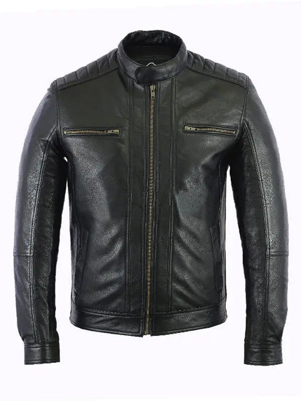 Mens Cafe Racer Trendy Quilted Black Jacket - fashonic