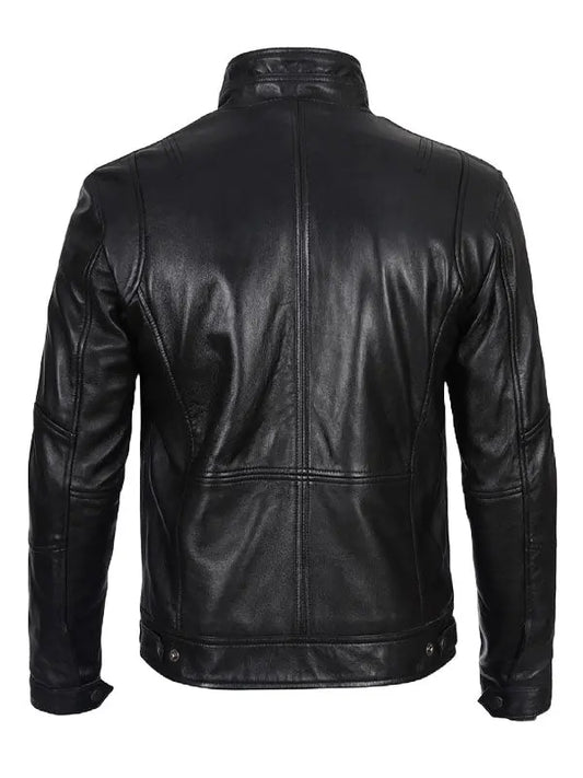 Moffit Mens Cafe Racer Black Leather Jacket - fashonic