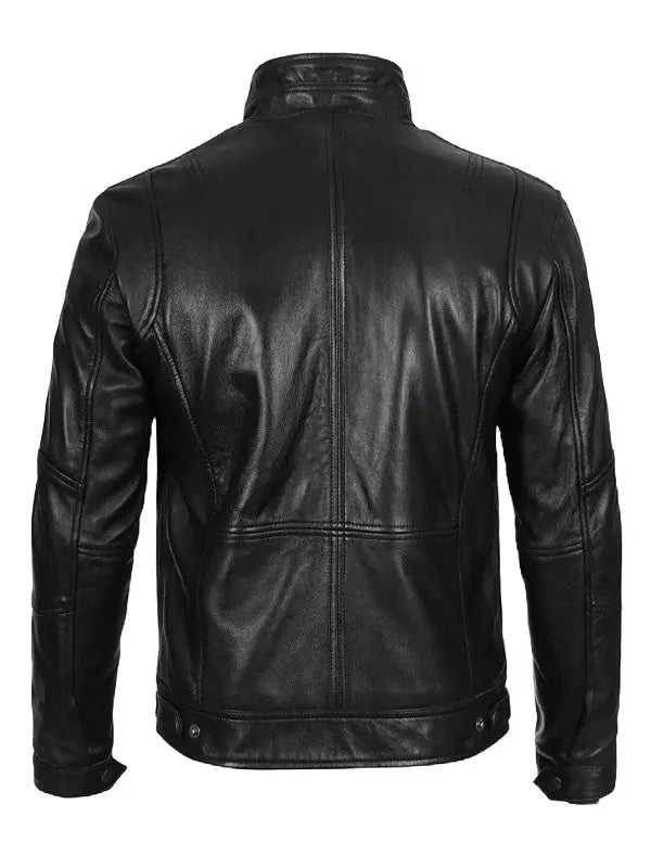 Moffit Mens Cafe Racer Black Leather Jacket - fashonic