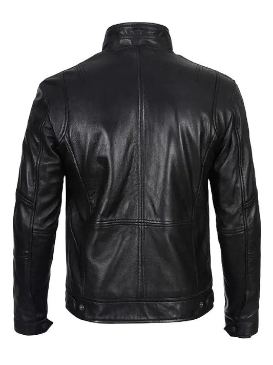 Moffit Mens Cafe Racer Black Leather Jacket - fashonic