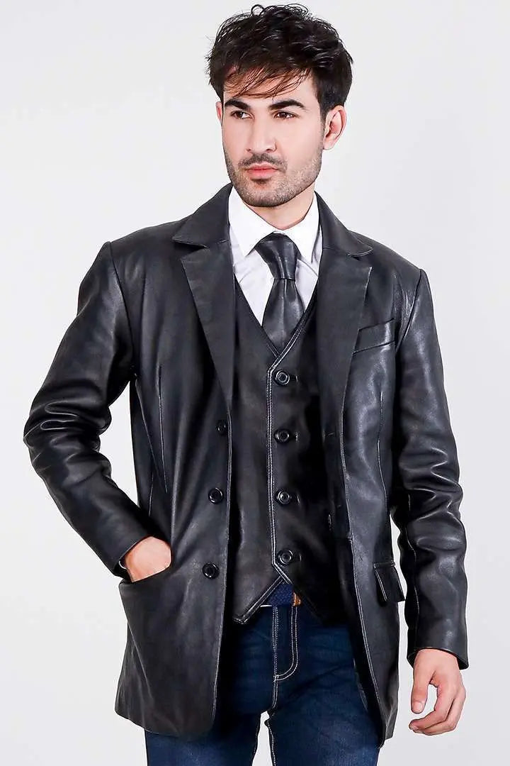 Ray Cutler Black Leather Blazer - fashonic
