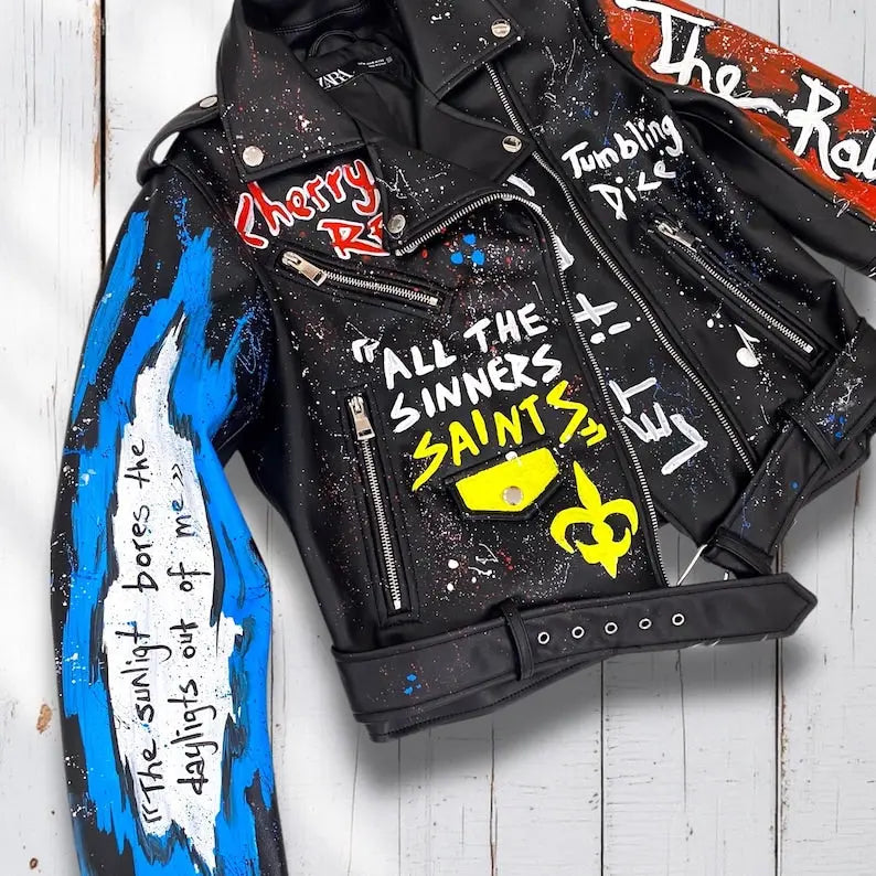 Rolling Stones, Rock 'n Roll, Hand-Painted Leather Jacket - fashonic