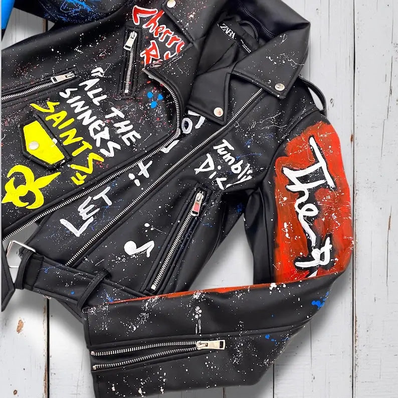Rolling Stones, Rock 'n Roll, Hand-Painted Leather Jacket - fashonic