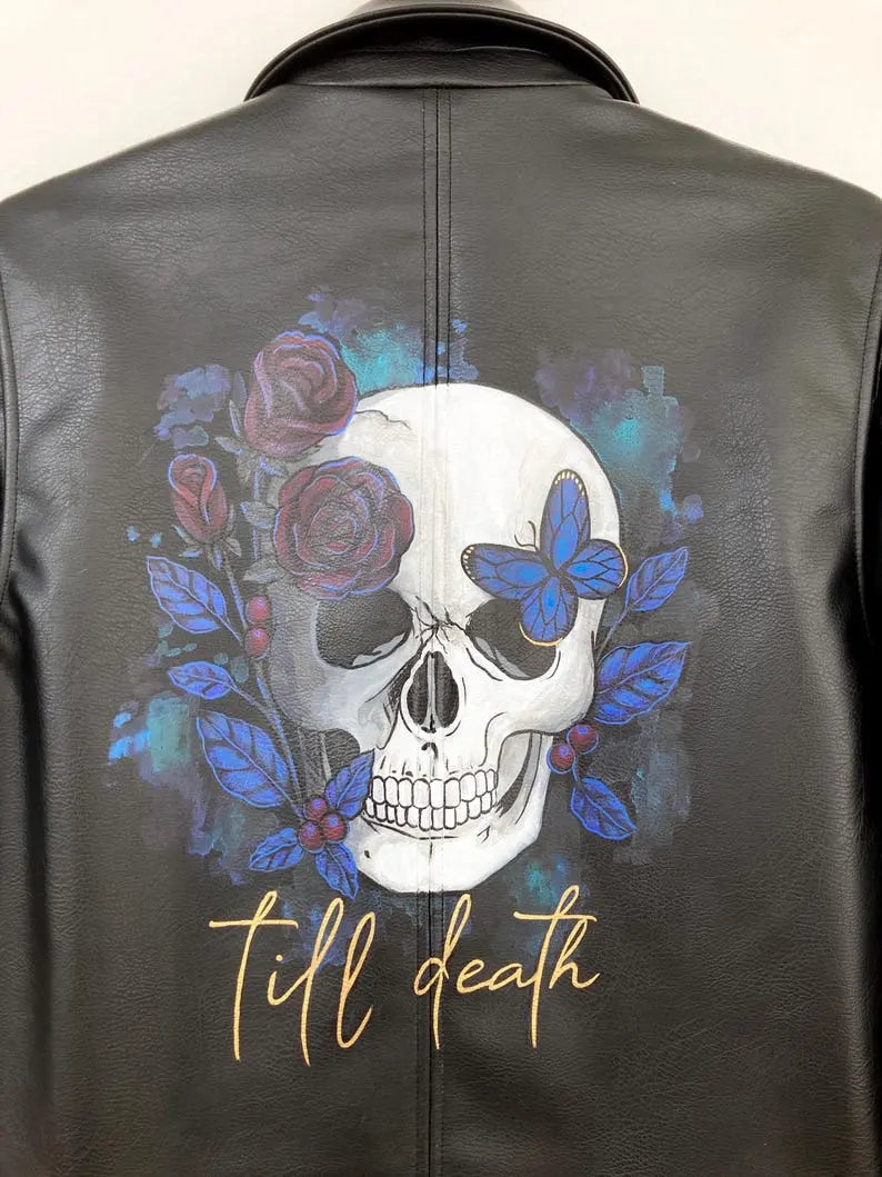 Till Death Printed Leather Biker Jacket - fashonic