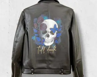 Till Death Printed Leather Biker Jacket - fashonic