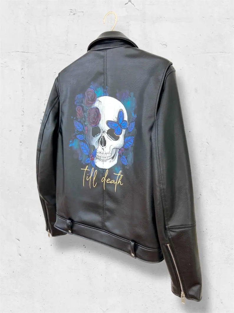Till Death Printed Leather Biker Jacket - fashonic