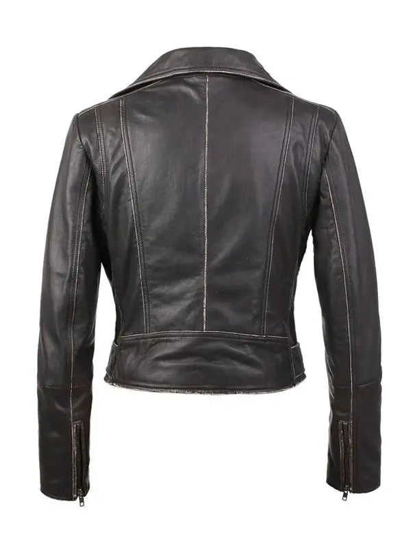 Women Distressed Short Body Biker Leather Jacket - fashonic