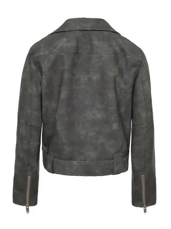 Women Textured Style Distressed Grey Leather Jacket - fashonic