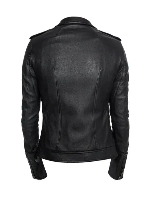 Women’s Asymmetrical Distressed Black Leather Jacket - fashonic