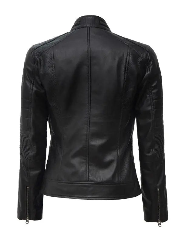 Women’s Black Cafe Racer Leather Biker Jacket - fashonic