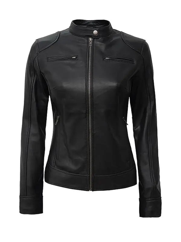 Women’s Dodge Petite Black Leather Jacket - fashonic