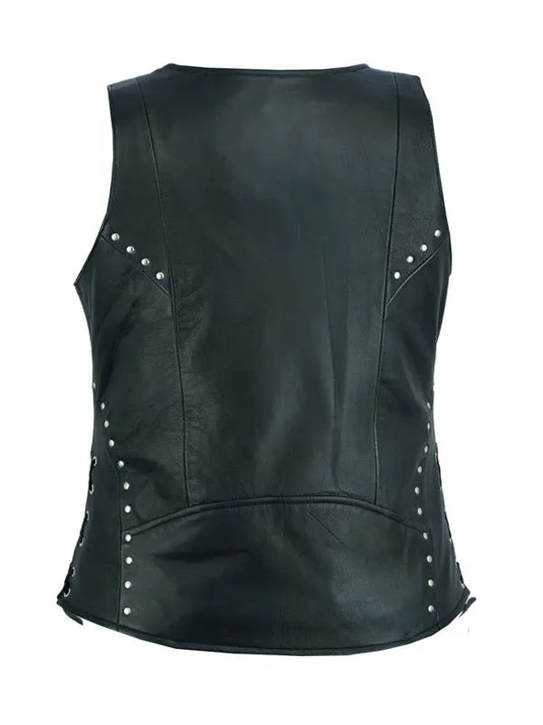 Women’s Lace Work Design Black Leather Vest - fashonic