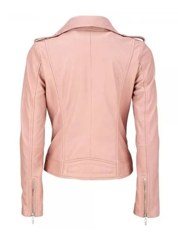 Women’s Pink Biker Style Leather Jacket - fashonic