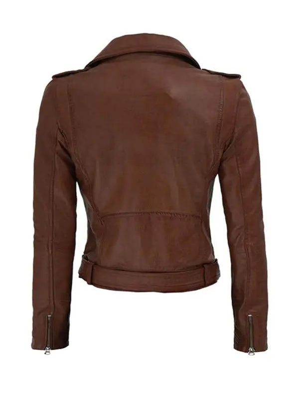 Women’s Slimfit Biker Dark Brown Leather Jacket - fashonic