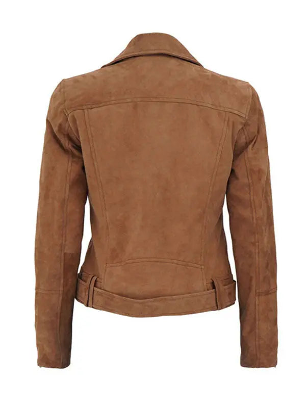 Women’s Slimfit Tan Brown Suede Leather Jacket - fashonic